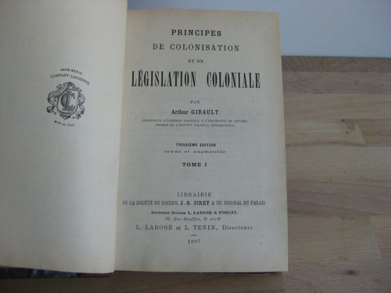 Principes de colonisation et de législation coloniale