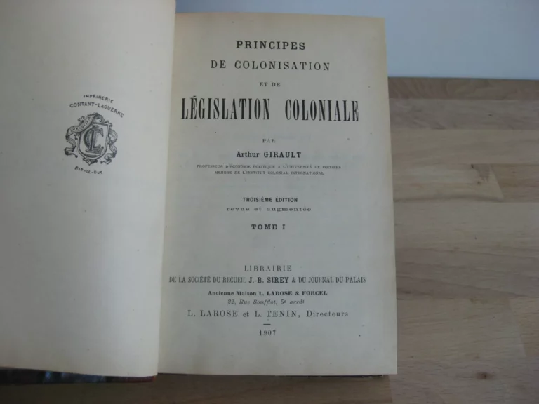 Principes de colonisation et de législation coloniale Principes de colonisation et de législation coloniale