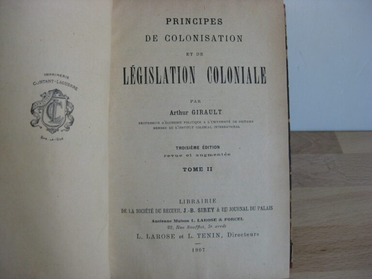 Principes de colonisation et de législation coloniale