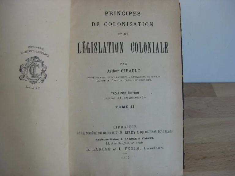 Principes de colonisation et de législation coloniale Principes de colonisation et de législation coloniale