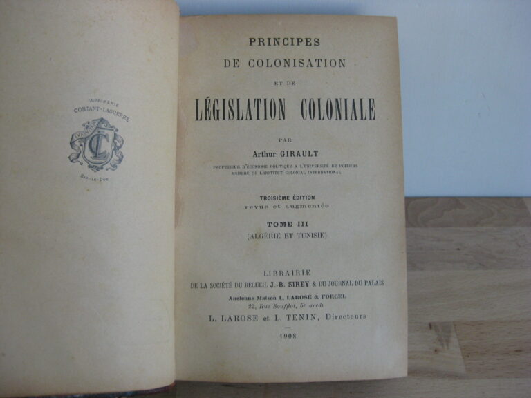Principes de colonisation et de législation coloniale