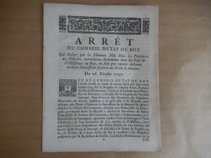 Arrêt du Conseil d’État du Roy -  Les Flamans Nez dans les Provinces des Pays-bas Autrichiens