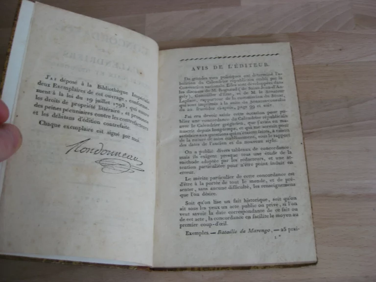 Concordance des calendriers républicain et grégorien depuis 1793 jusqu'à l'an XXII