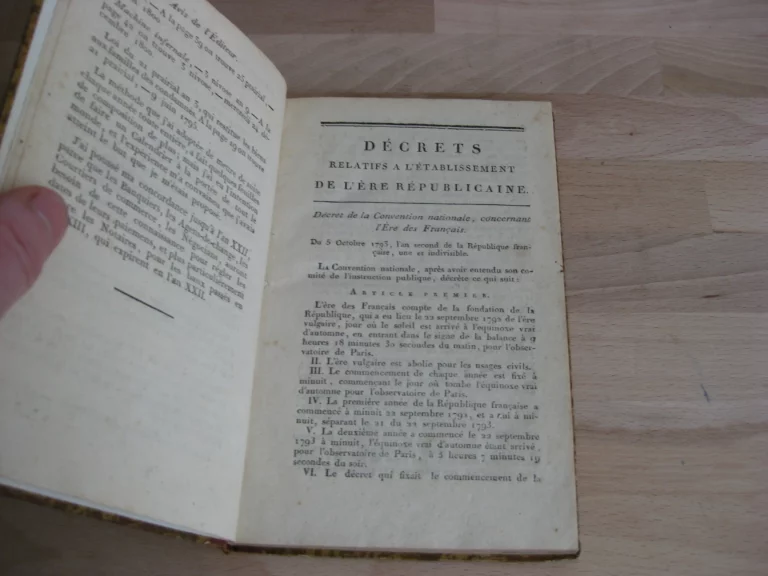 Concordance des calendriers républicain et grégorien depuis 1793 jusqu'à l'an XXII
