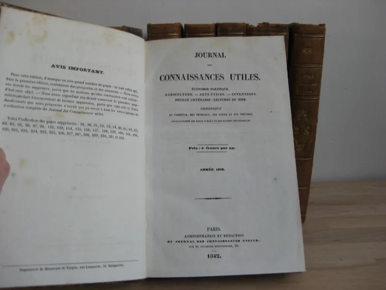 Journal des connaissances utiles - 1831 à 1846, 8 volumes, complet Journal des connaissances utiles - 1831 à 1846, 8 volumes, complet