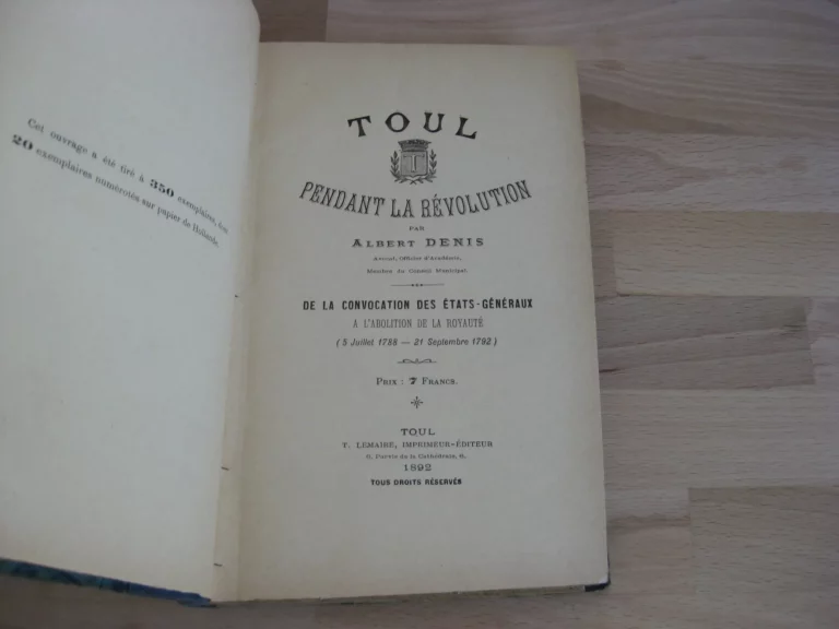 Toul pendant la Révolution. - Albert Denis
