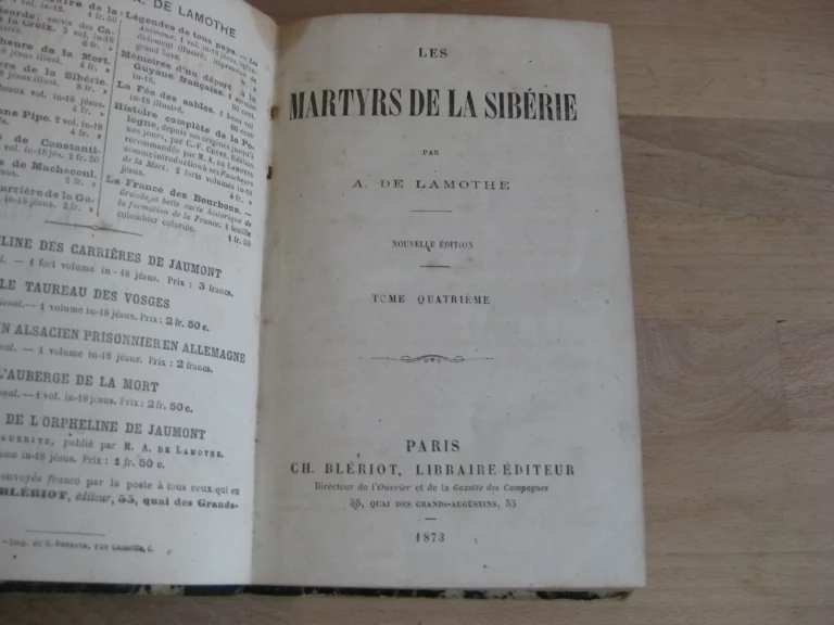 Les martyrs de la Sibérie, tomes I à IV, complet - A. de Lamothe