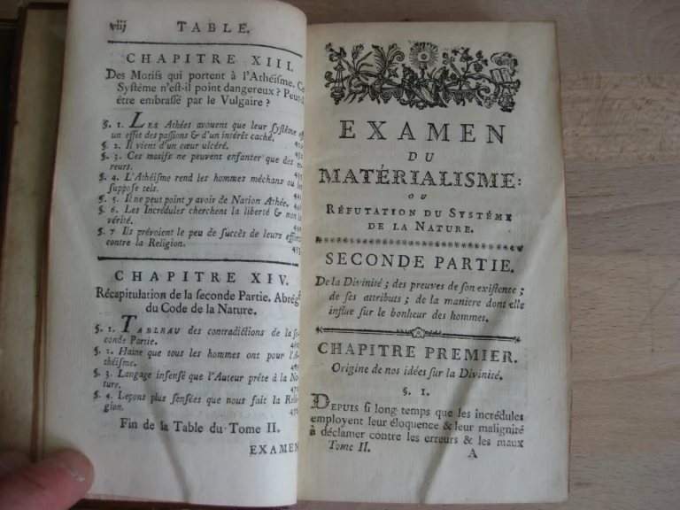 Examen du matérialisme ou réfutation du système de la nature, 2 tomes complet Examen du matérialisme ou réfutation du système de la nature, 2 tomes complet