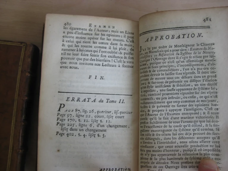 Examen du matérialisme ou réfutation du système de la nature, 2 tomes complet Examen du matérialisme ou réfutation du système de la nature, 2 tomes complet