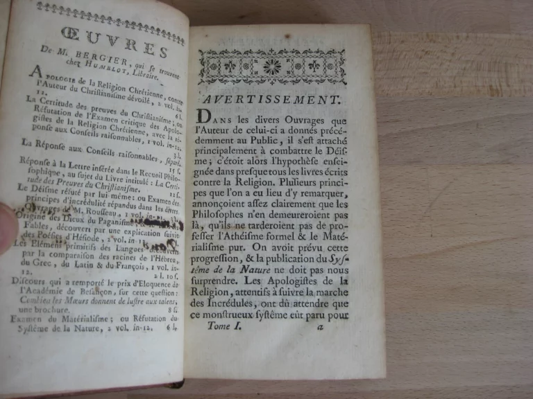 Examen du matérialisme ou réfutation du système de la nature, 2 tomes complet Examen du matérialisme ou réfutation du système de la nature, 2 tomes complet