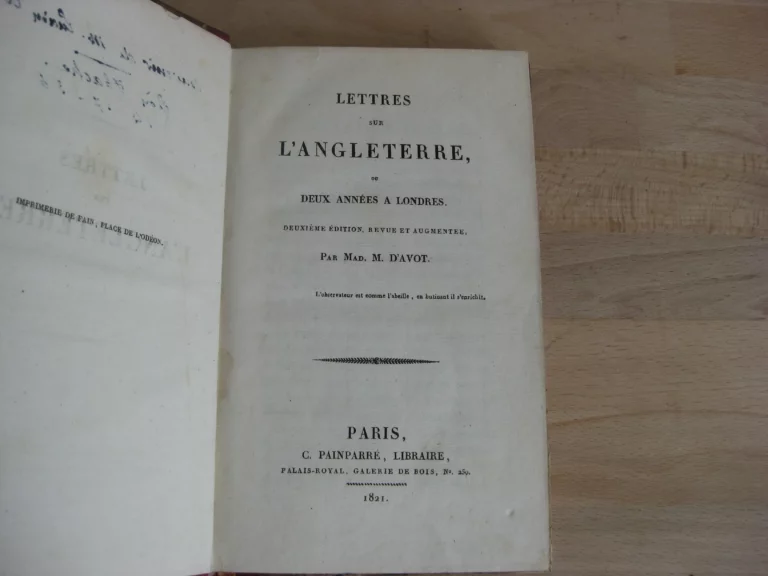 Lettres sur l'Angleterre, Ou deux années à Londres - Mme M. D'Avot Lettres sur l'Angleterre, Ou deux années à Londres - Mme M. D'Avot