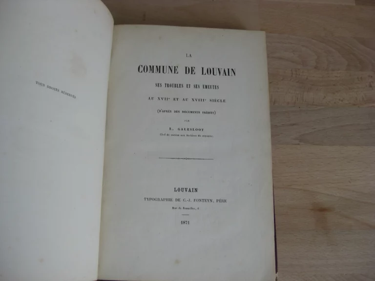 La commune de Louvain, Louis Galesloot. Édition originale La commune de Louvain, Louis Galesloot. Édition originale