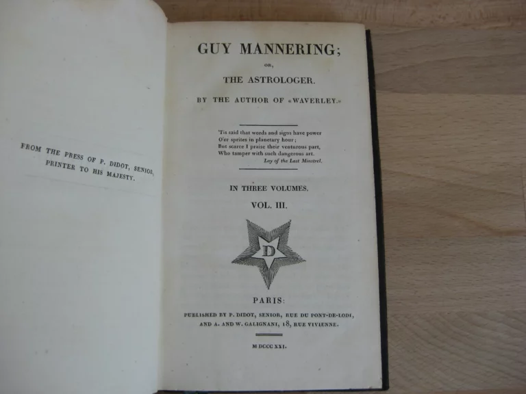 Guy Mannering or, The Astrologer, 3 tomes. Sir Walter Scott Guy Mannering or, The Astrologer, 3 tomes. Sir Walter Scott