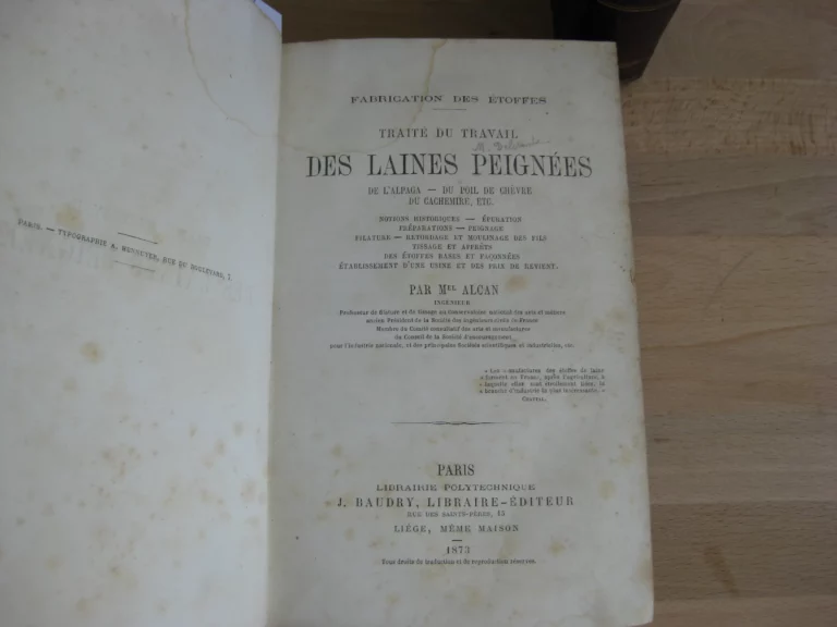 Traité du travail des laines peignées. De l’alpaga, du poil de chèvre, du cachemire etc