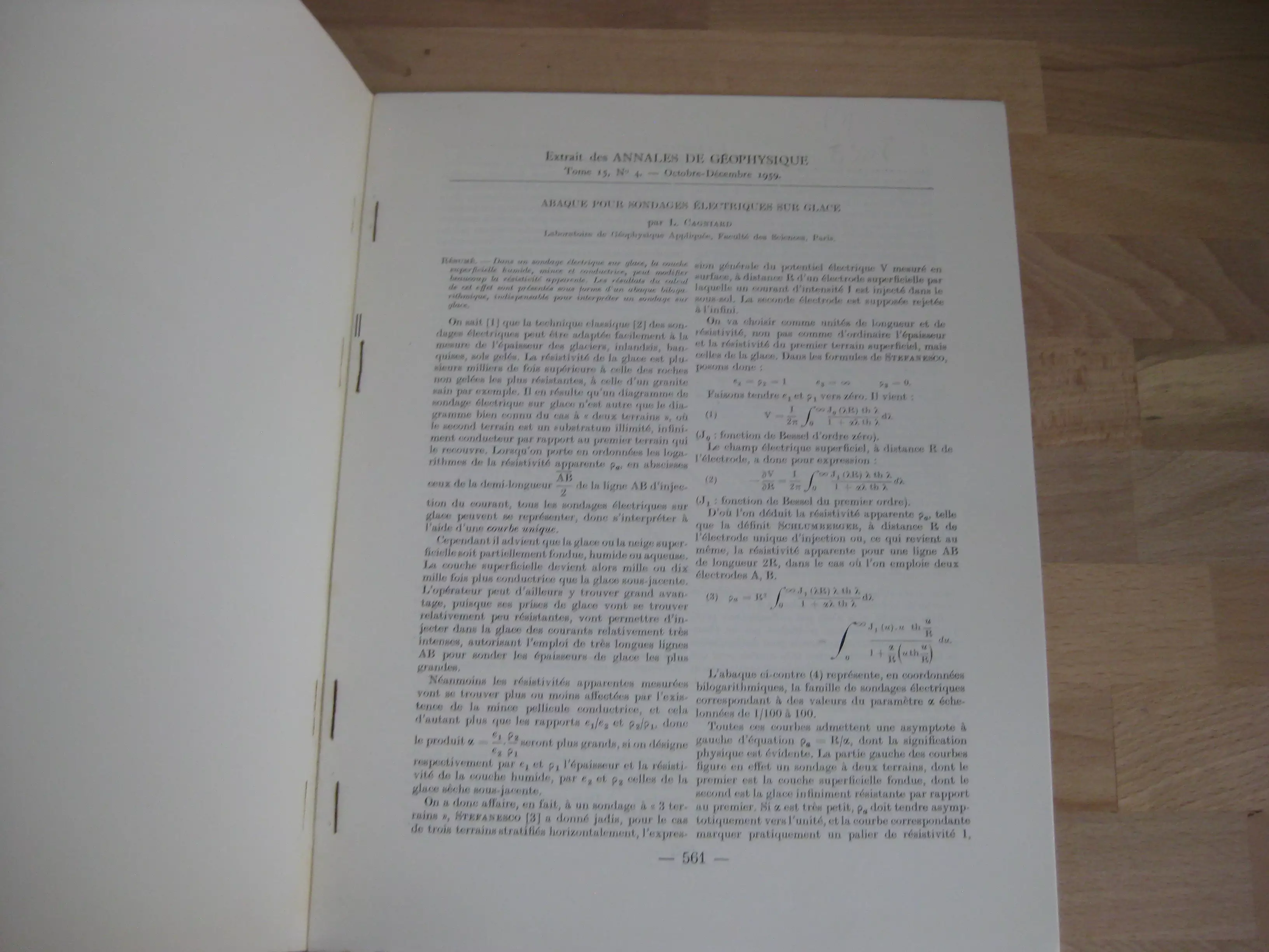 Abaque pour sondages électriques sur glace
