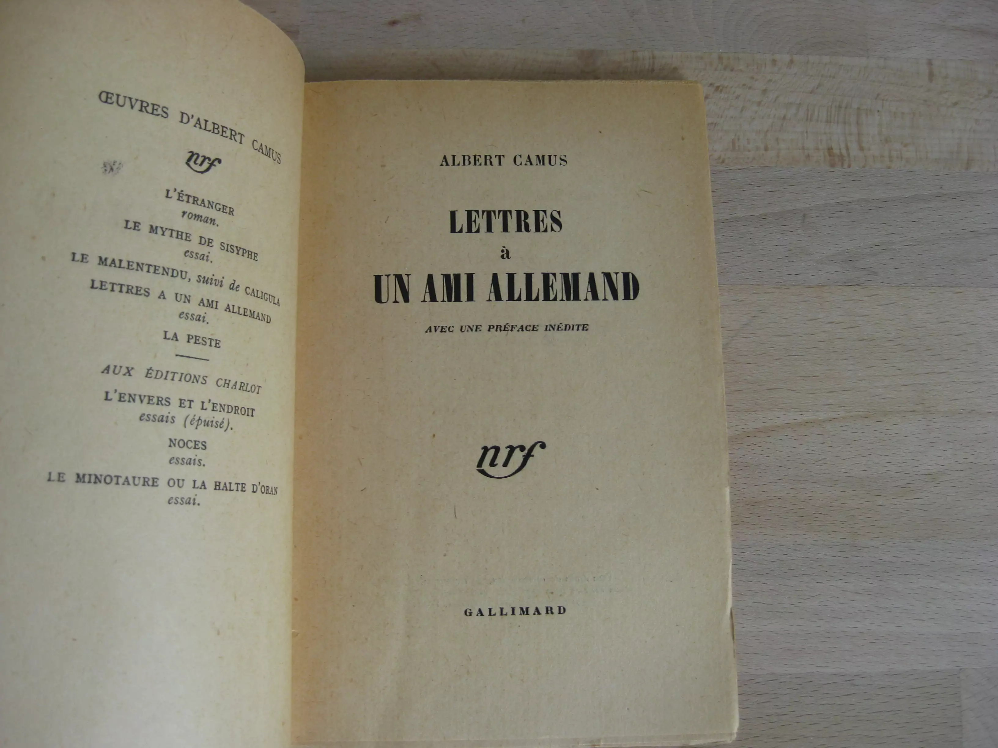 Lettres à un ami allemand, Camus