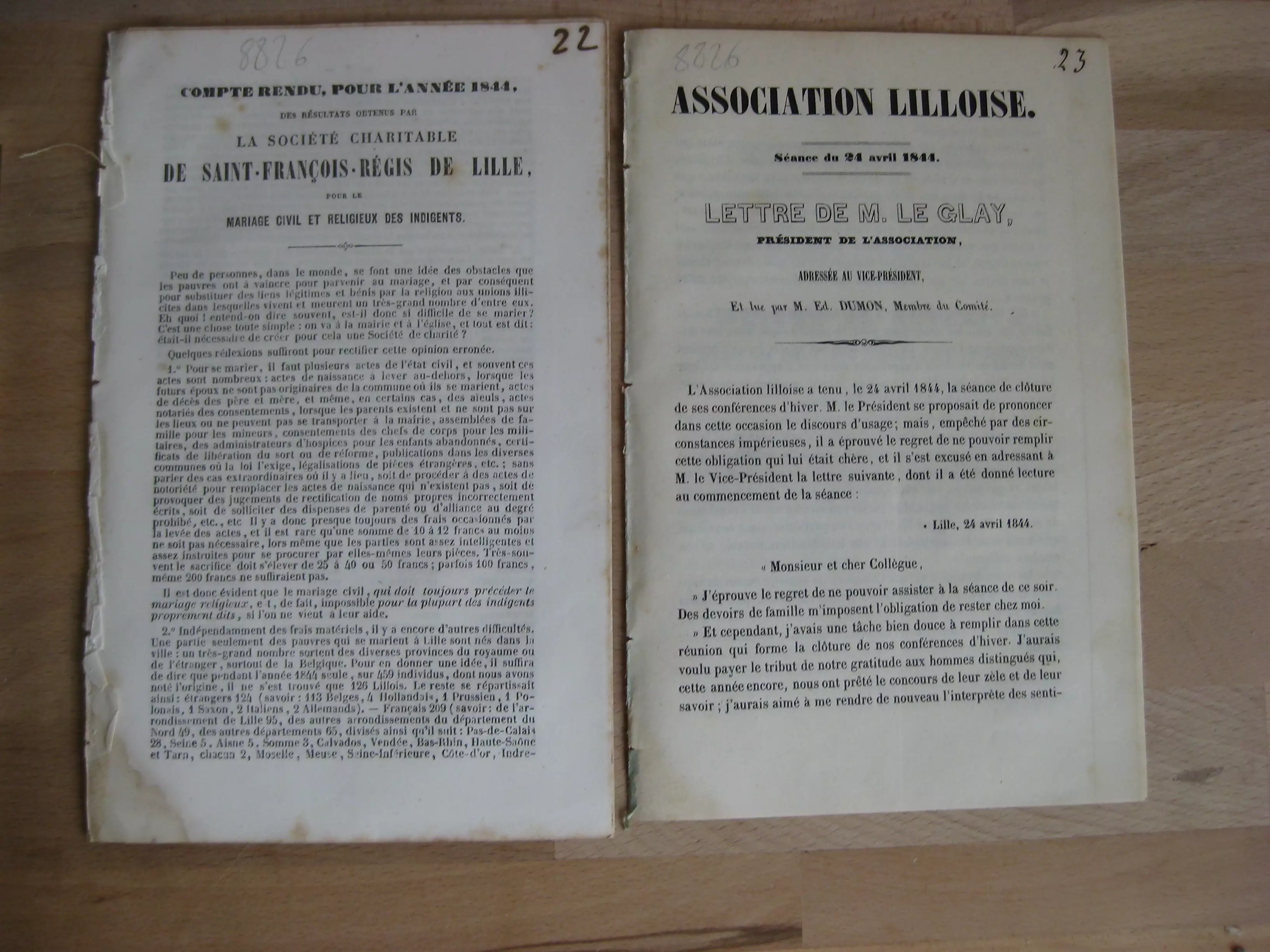 Deux documents anciens : Société charitable de Saint-François-Régis de Lille