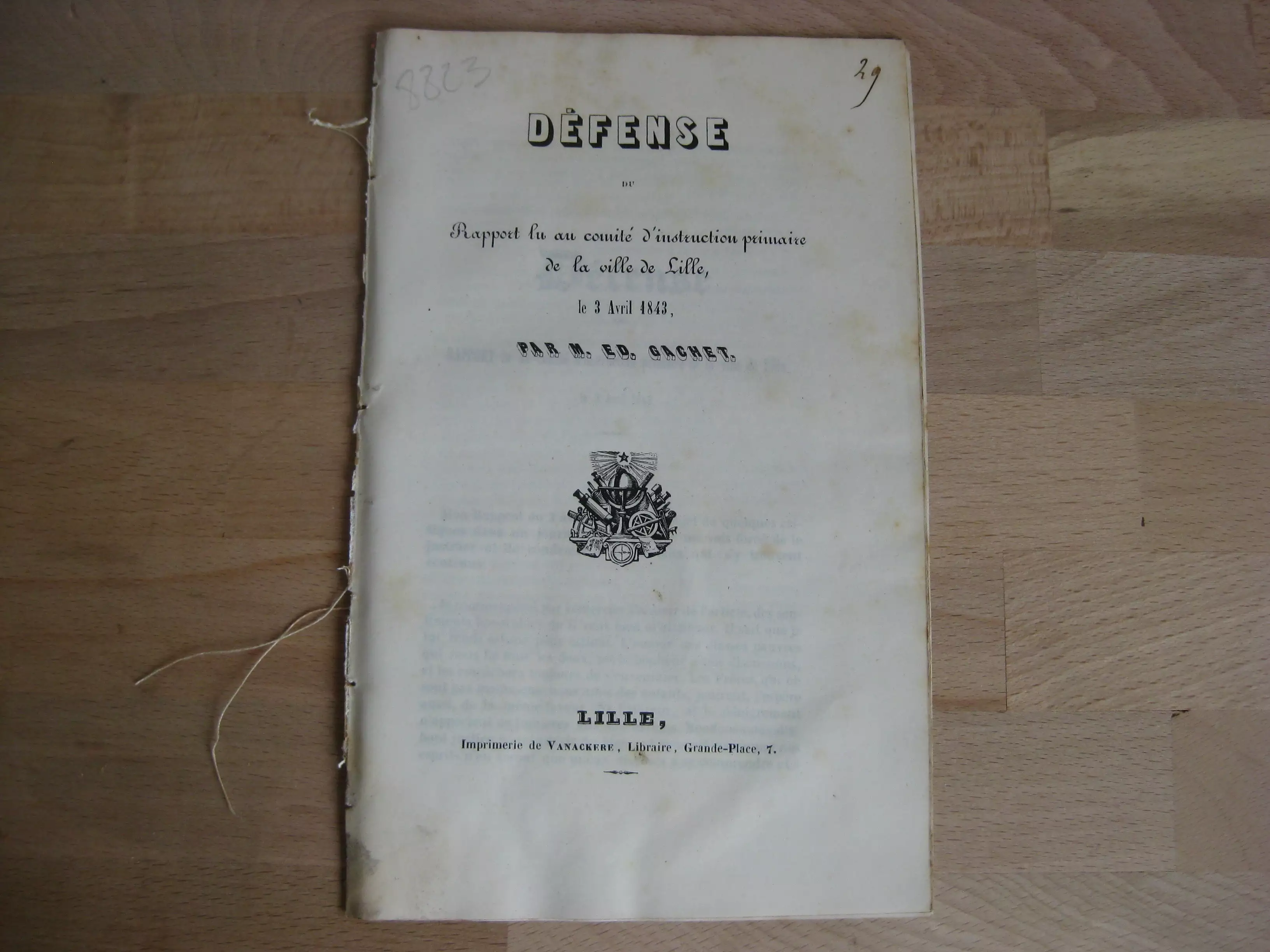 Défense du Rapport lu au Comité d’instruction primaire de la ville de Lille