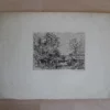 Gravure ancienne Imprimerie Quantin - Paysage animé, signé. sur vergé