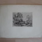 Gravure ancienne Imprimerie Quantin - Paysage animé, signé. sur vergé